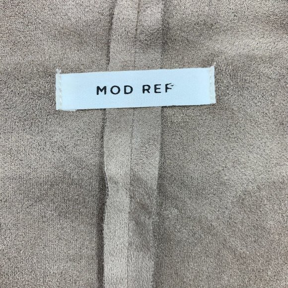 Mod Ref Jacket Brown Faux Suede Open Front Waterfall Long Sleeve - Picture 2 of 9